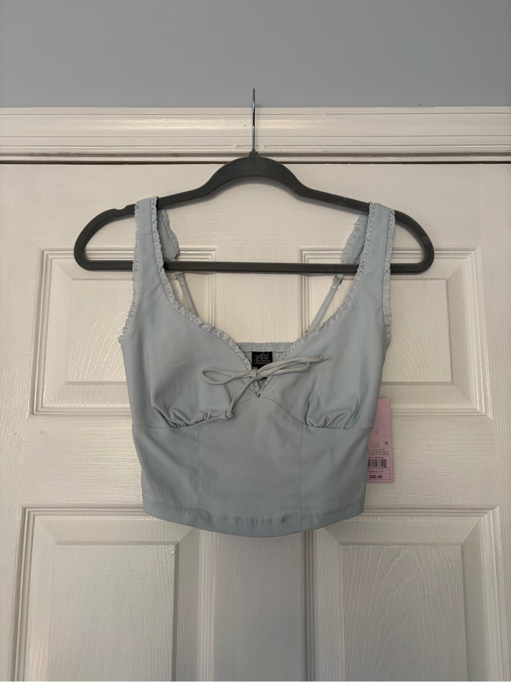 Light Blue Lace-Trim Cropped Tank